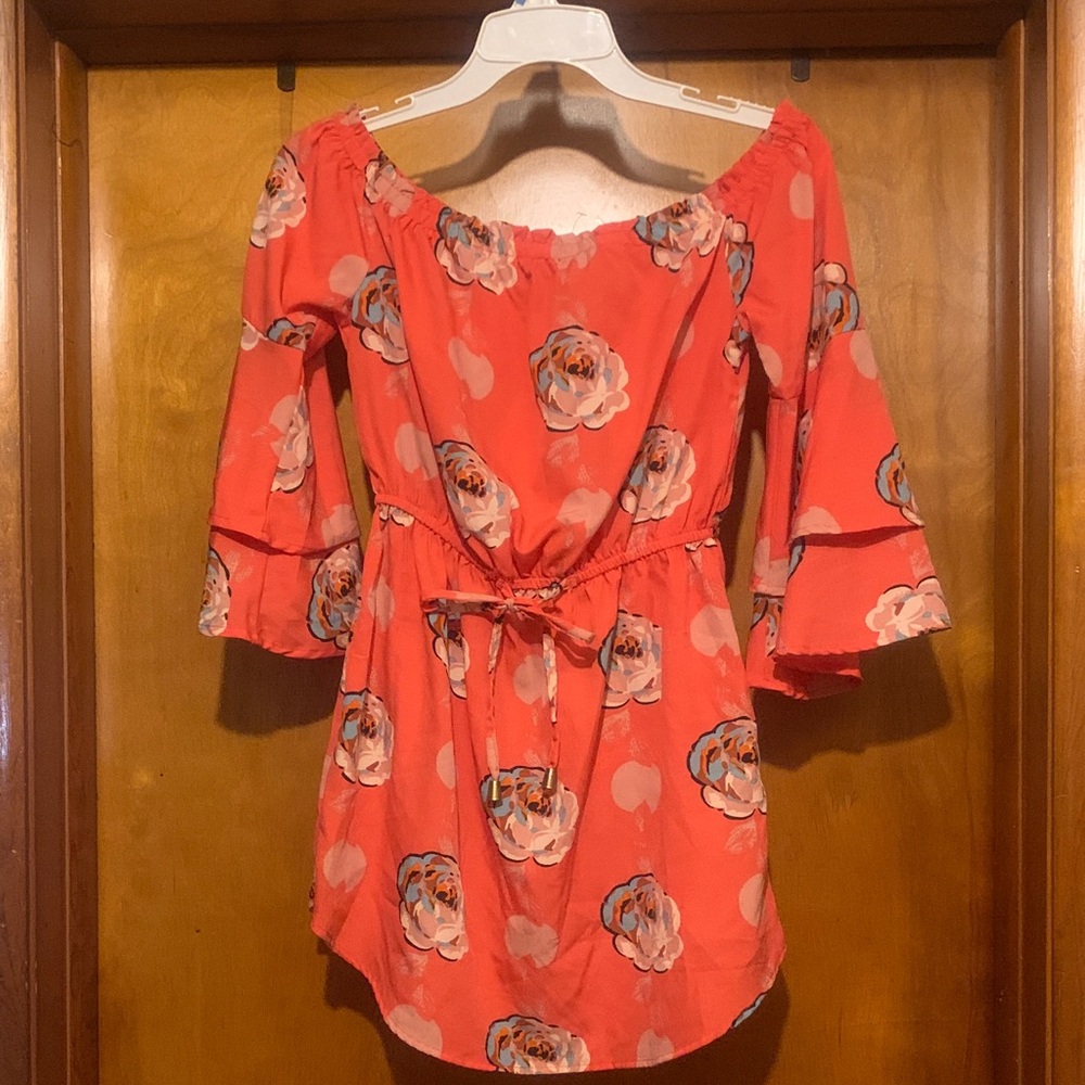 Blush Size S Melon Floral Layered Bell Sleeve Top
